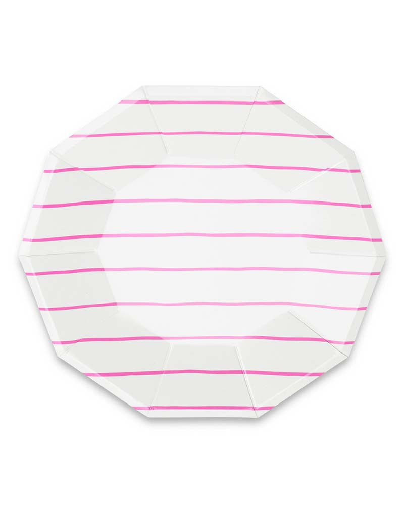 Little daydream society party cerise frenchie striped large plates