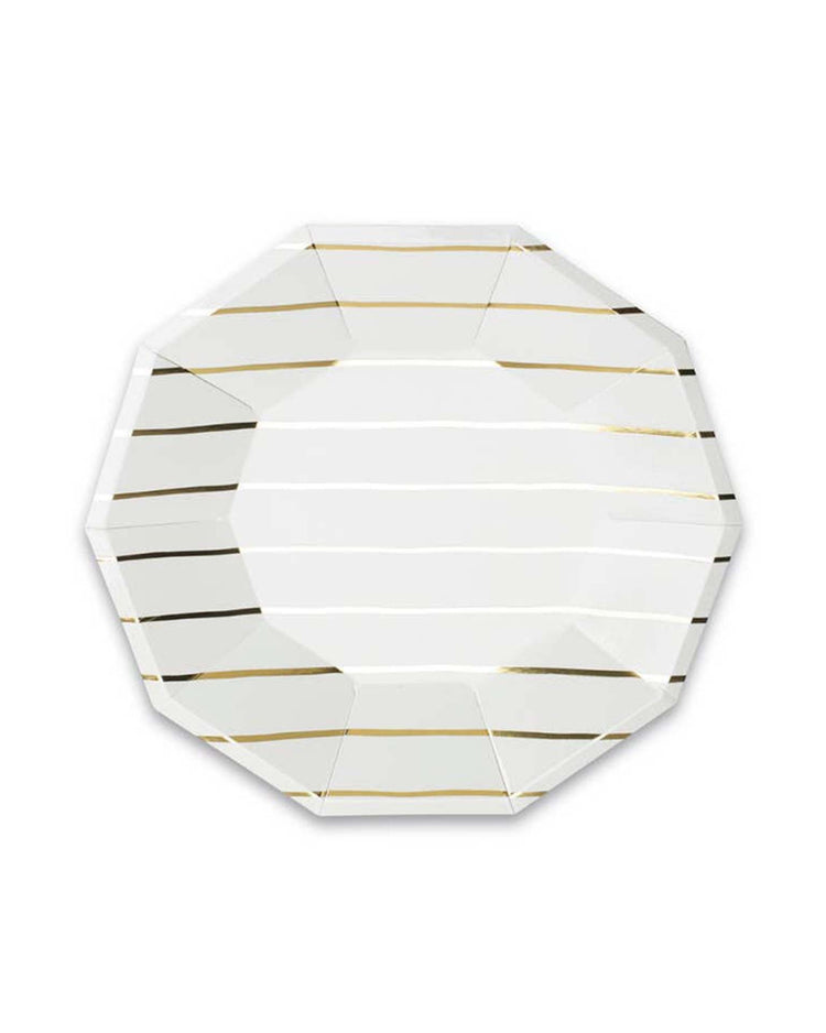 Little Daydream Society party gold frenchie striped large plates