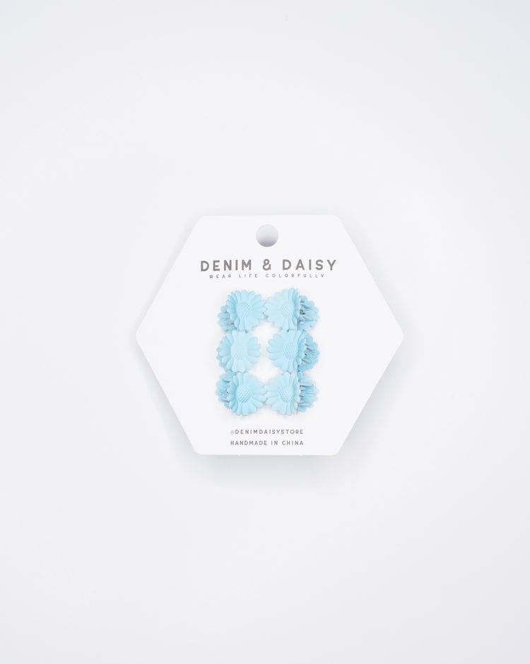 Little denim + daisy accessories flower mini clips in baby blue