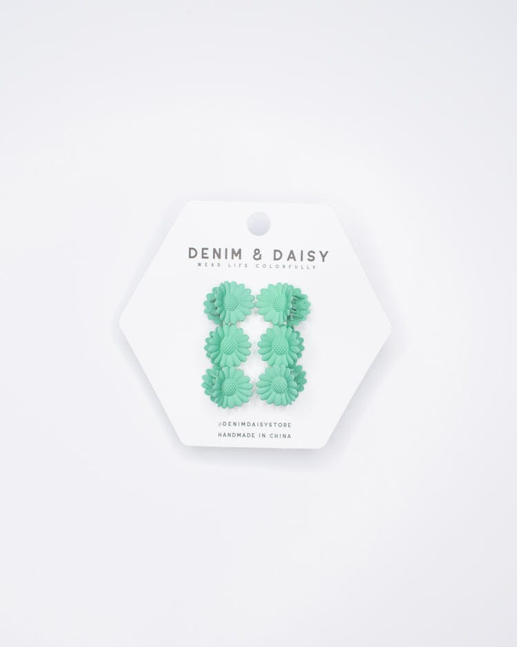 Little denim + daisy accessories flower mini clips in seafoam green