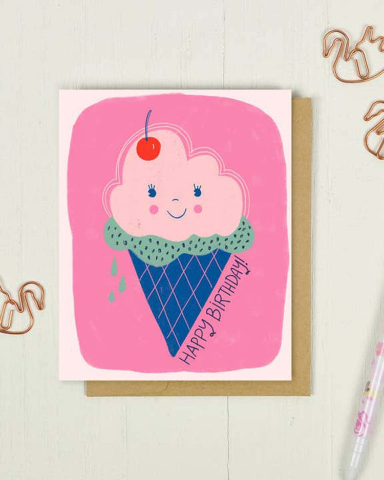 Little dream folk studio party ice cream cone birthday card