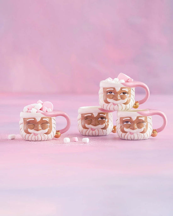 Little glitterville paper + party brown papa noel mugs in pink
