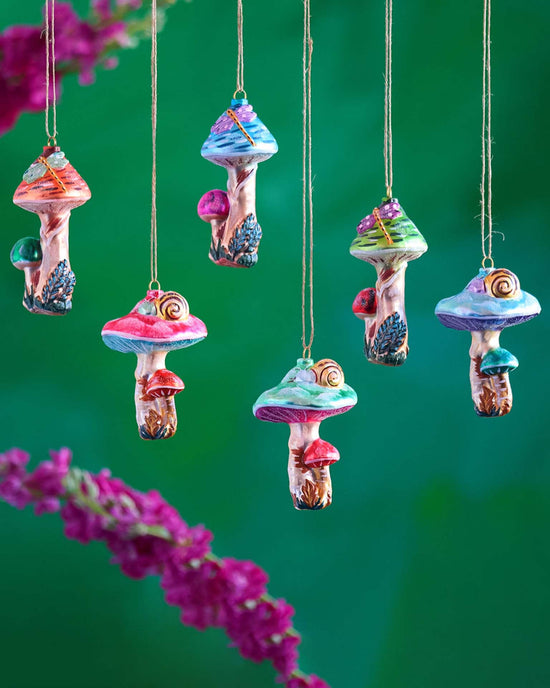 Little glitterville paper + party garden mushroom ornaments