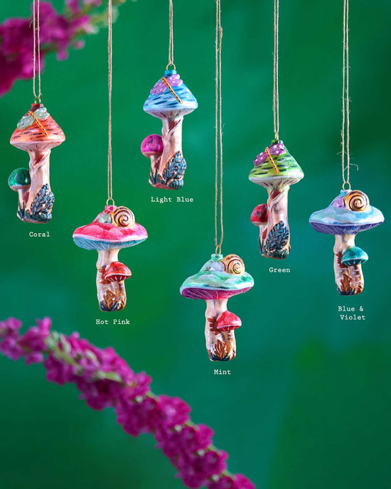 Little glitterville paper + party garden mushroom ornaments