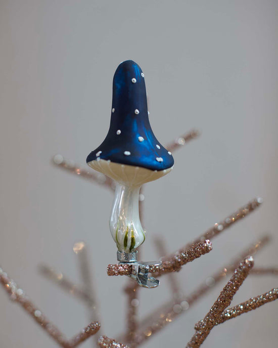 Little glitterville room navy blue clip-on mushroom ornament