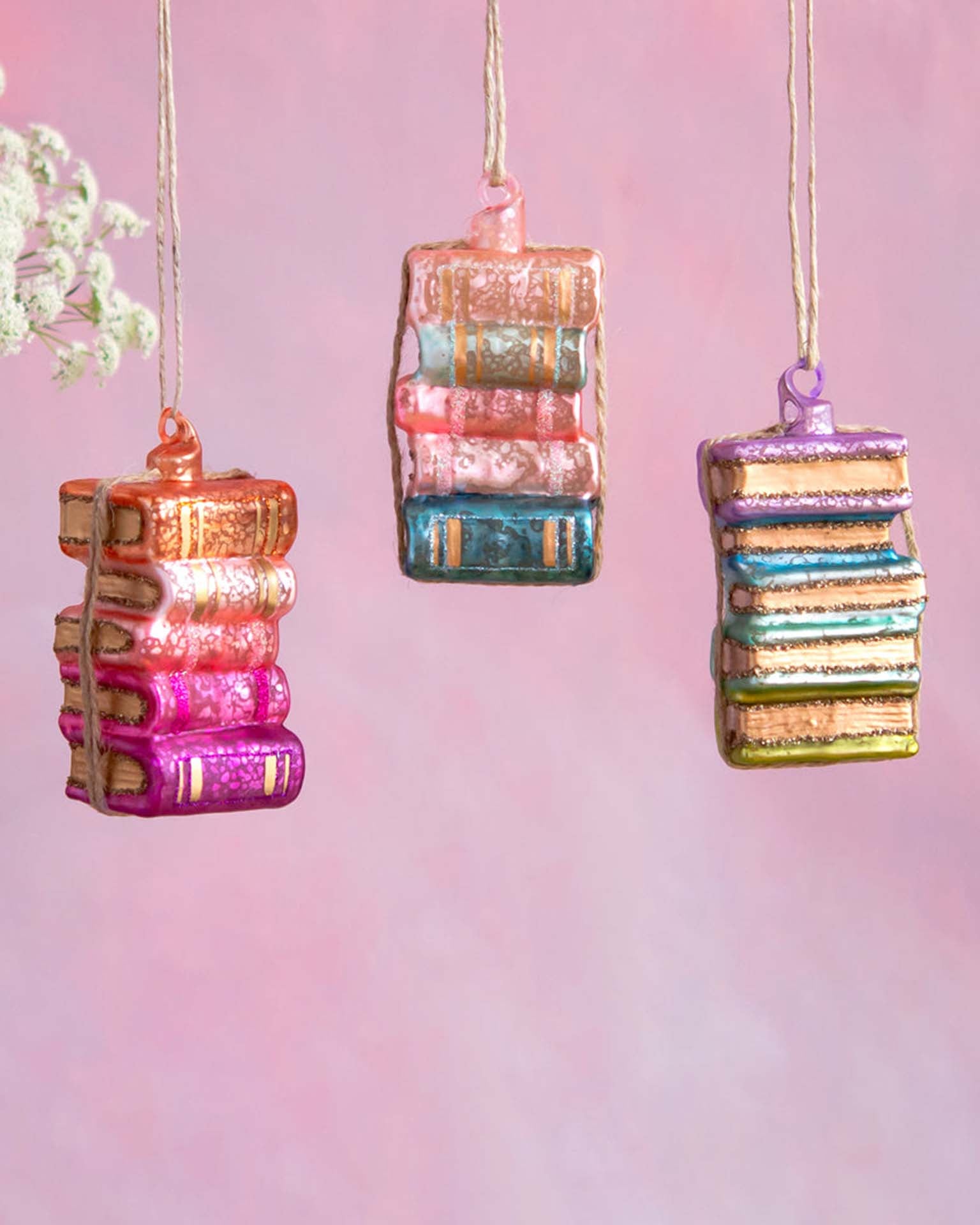 Little glitterville paper + party rainbow books ornaments