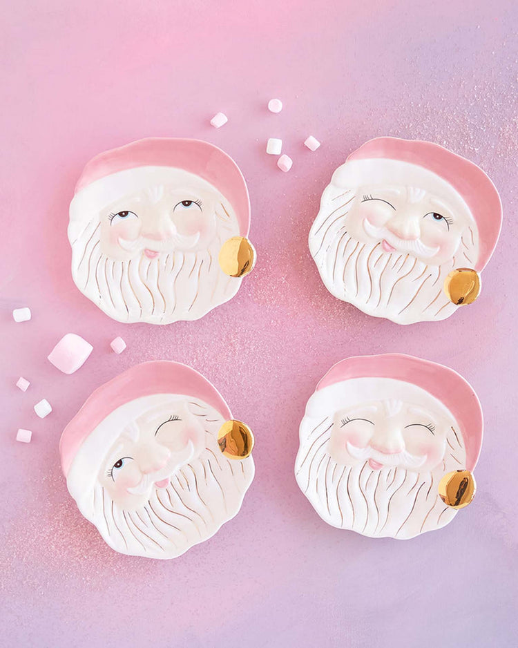Little glitterville paper + party white papa noel cookie plates in pink
