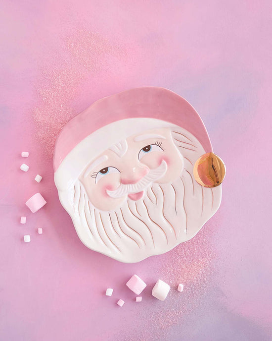 Little glitterville paper + party white papa noel cookie platter in pink