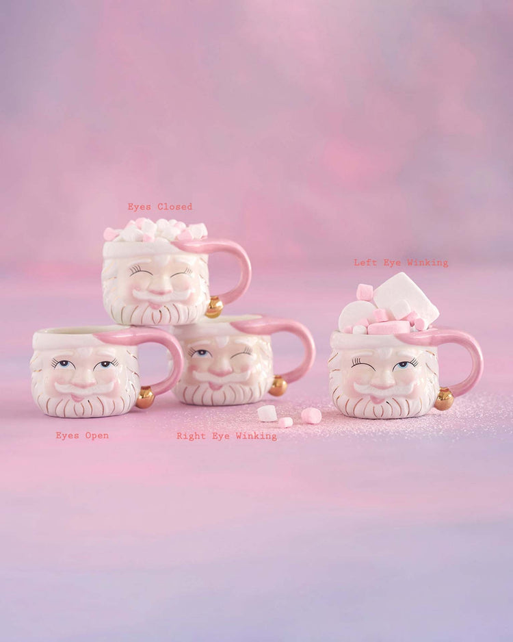 Little glitterville paper + party white papa noel mugs in pink