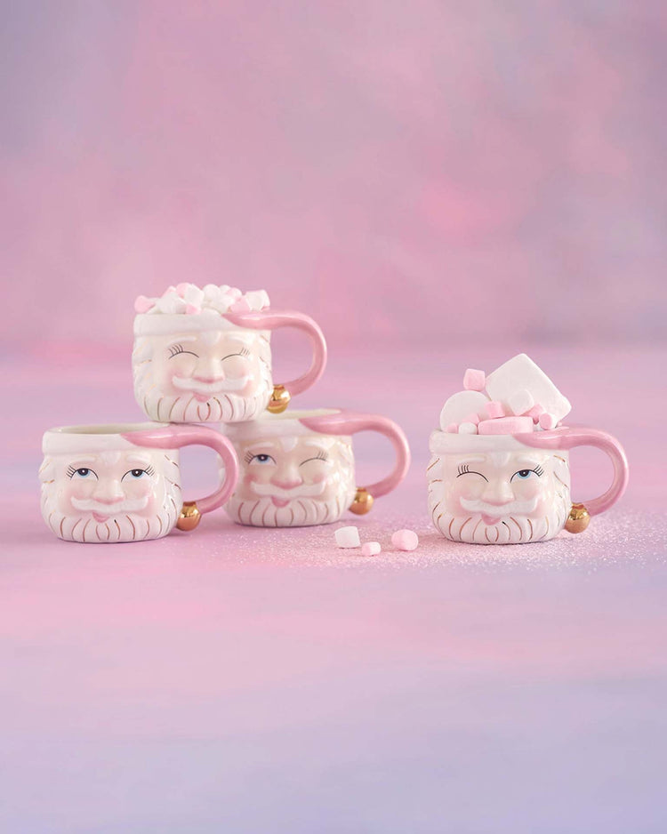 Little glitterville paper + party white papa noel mugs in pink