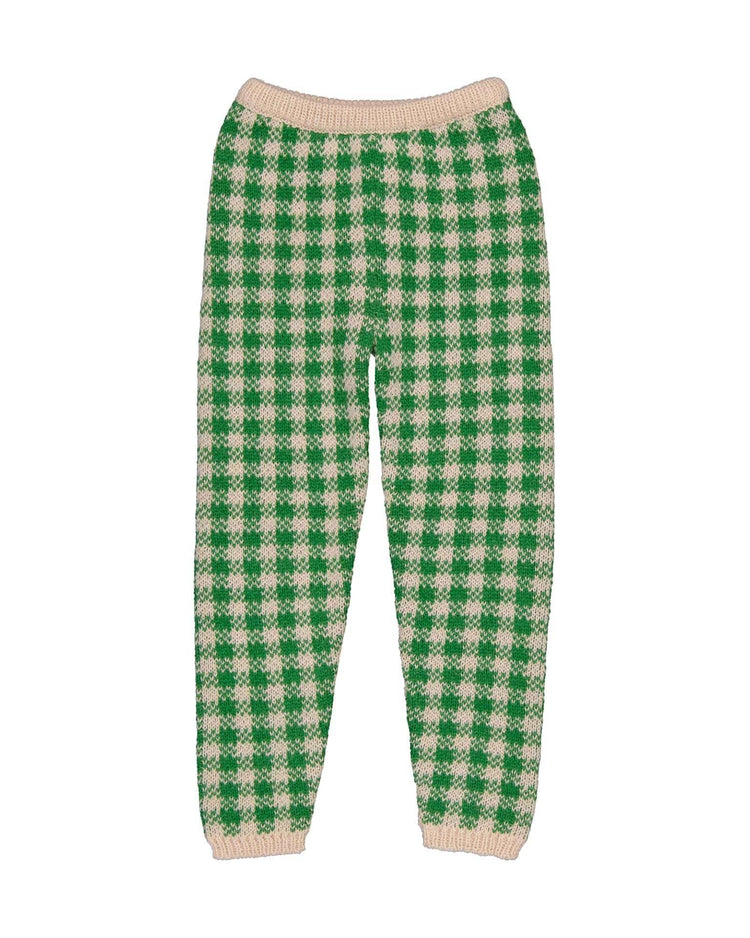 Little hello simone kids cool knit pant in green gingham