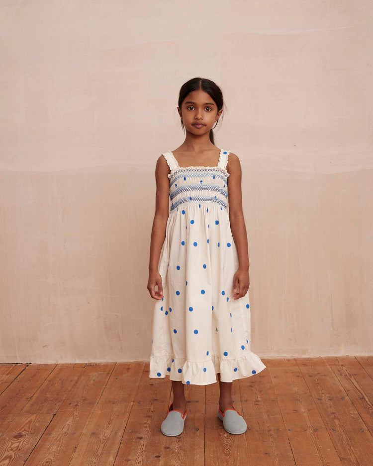 Little hello simone kids zaza smocked dress in blue dots