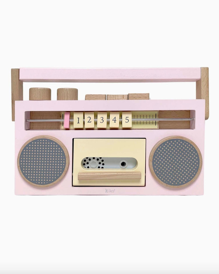 Little kiko+ and gg* play wooden tape recorder in pink