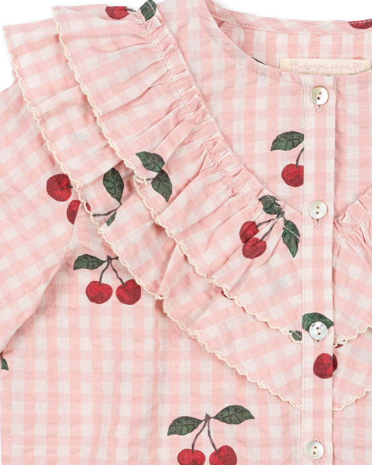 Little konges sløjd kids kim frill blouse in cherry check