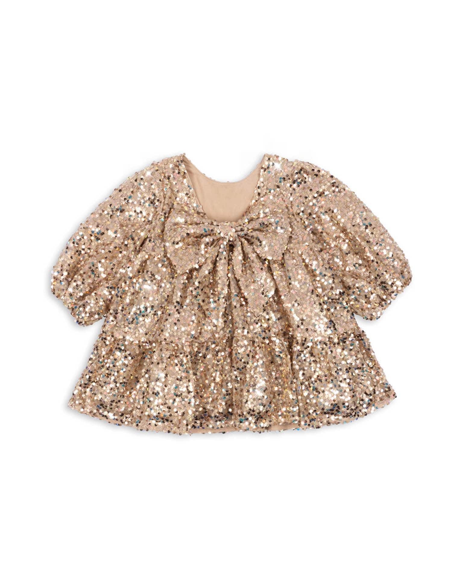 Konges Sljd | Lila Bow Dress - Gold Glitter | Girl | yellow Konges Sljd | Lila Bow Dress - Gold Glitter | Girl | yellow