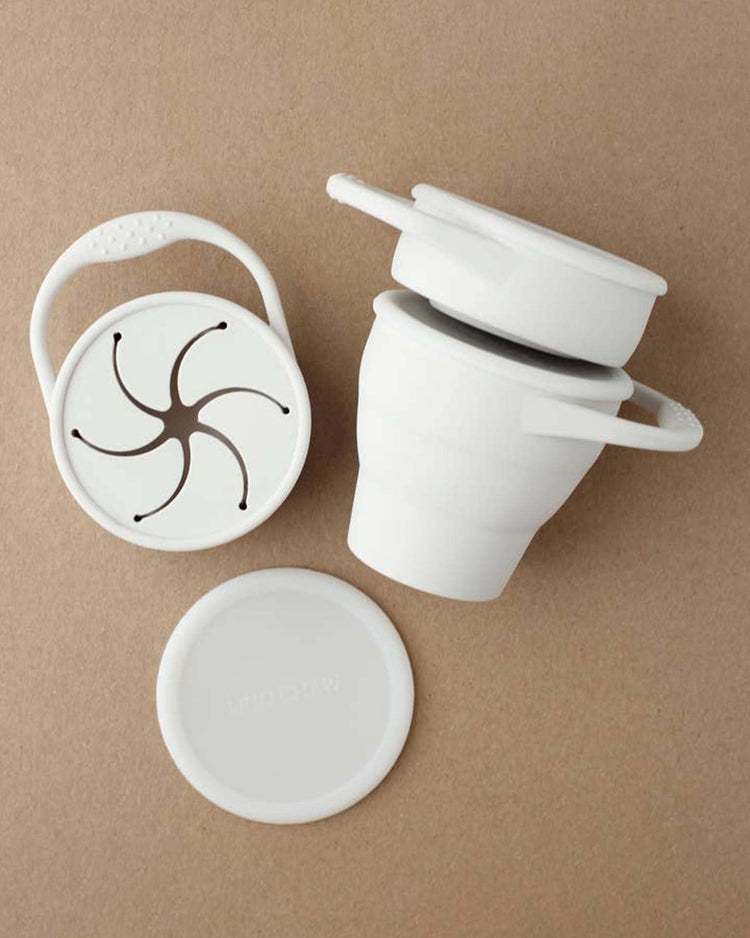 Little little chew accessories foldable silicone snack cup in silver ivory