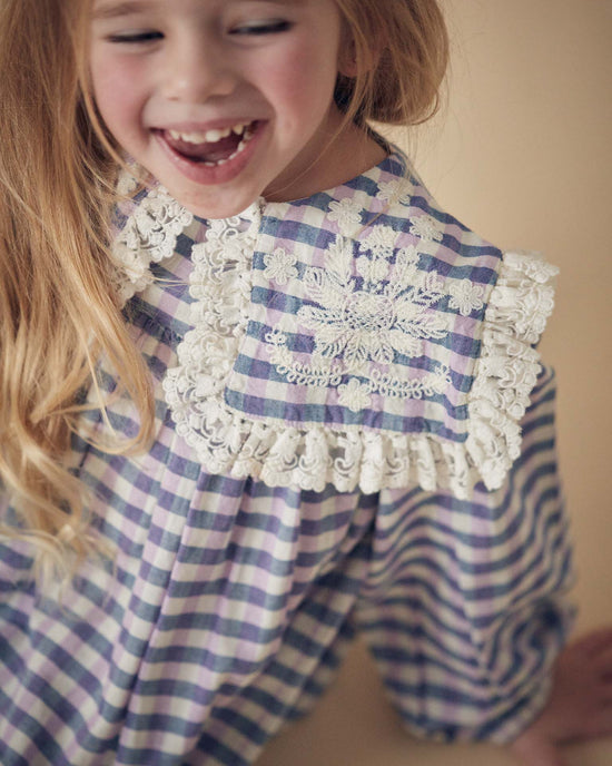 Little louise misha kids arinola dress in blue + purple checks