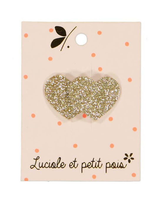 Little luciole et petit pois accessories mini hearts hair clip in gold glitter