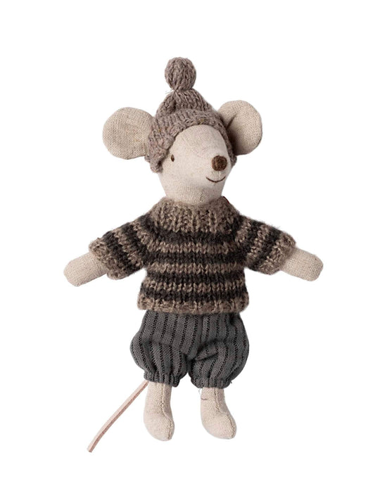 Little maileg play big brother winter mouse with ski set in grey