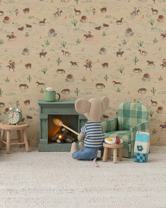 Little maileg play folding chair, mouse - green check