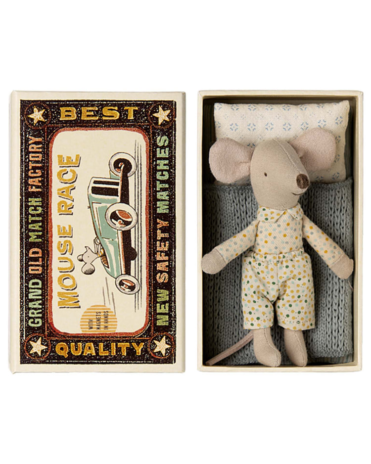 Little maileg play little brother mouse in matchbox polka dots