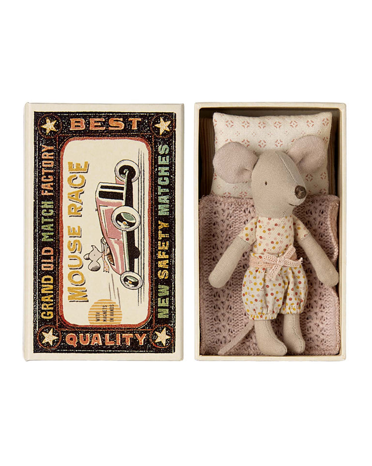 Little maileg play little sister mouse in matchbox polka dots
