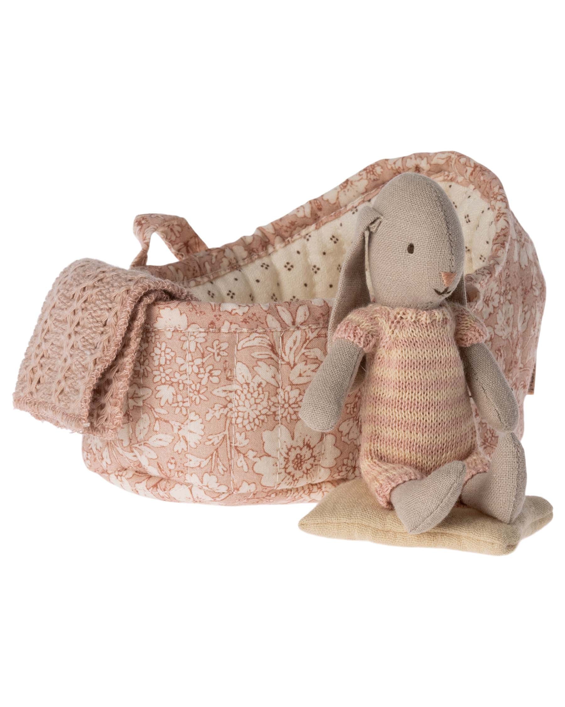 Little maileg play micro bunny in carry cot in cream