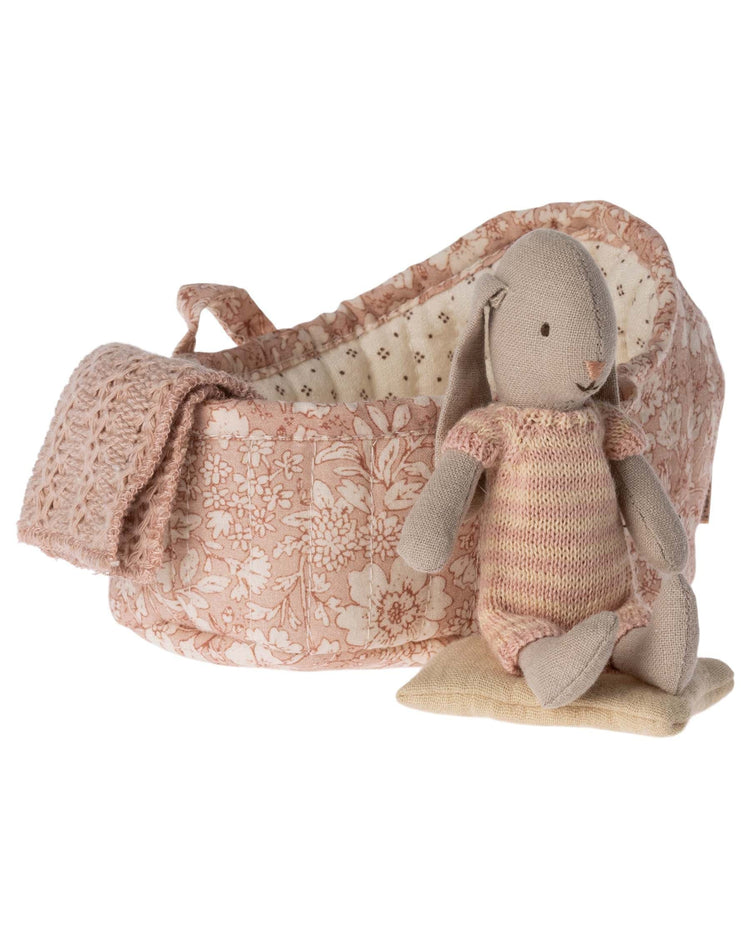 Little maileg play micro bunny in carry cot in cream
