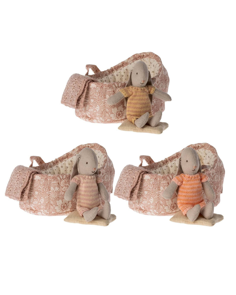 Little maileg play micro bunny in carry cot in peach