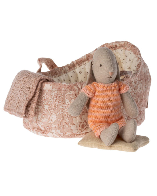 Little maileg play micro bunny in carry cot in peach
