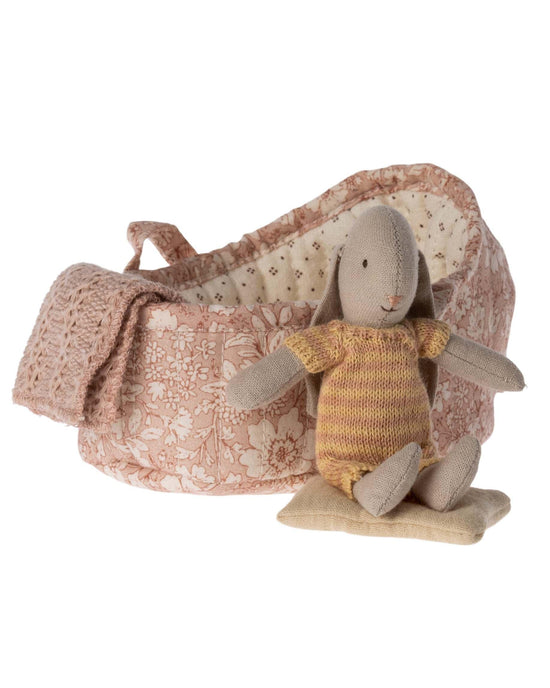 Little maileg play micro bunny in carry cot yellow