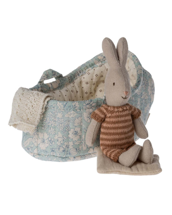 Little maileg play micro rabbit in carry cot in mocha