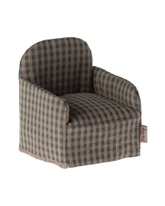 Little maileg play mouse chair in green checker