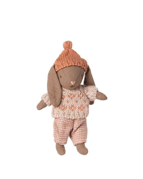 Little maileg play winter bunny, micro - brown - rose