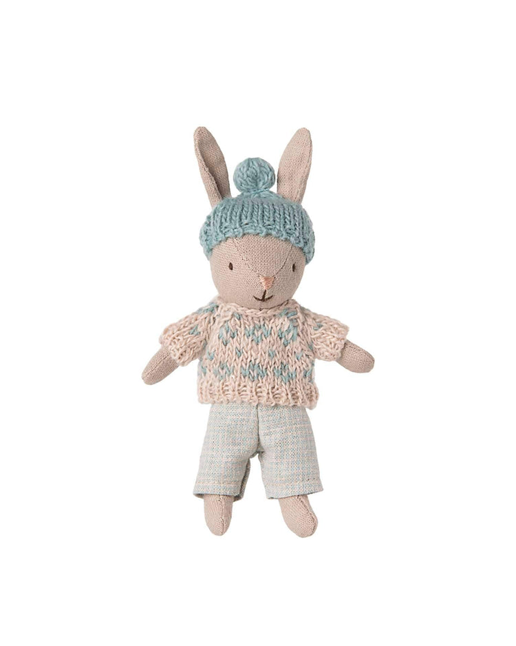 Little maileg play winter rabbit, micro - sand - mint