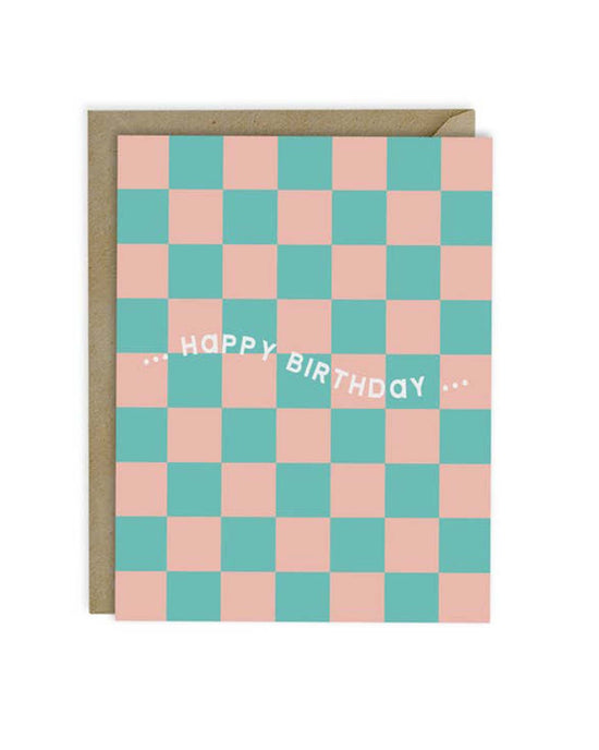 Little mellowworks Party happy birthday spring green checkerboard card