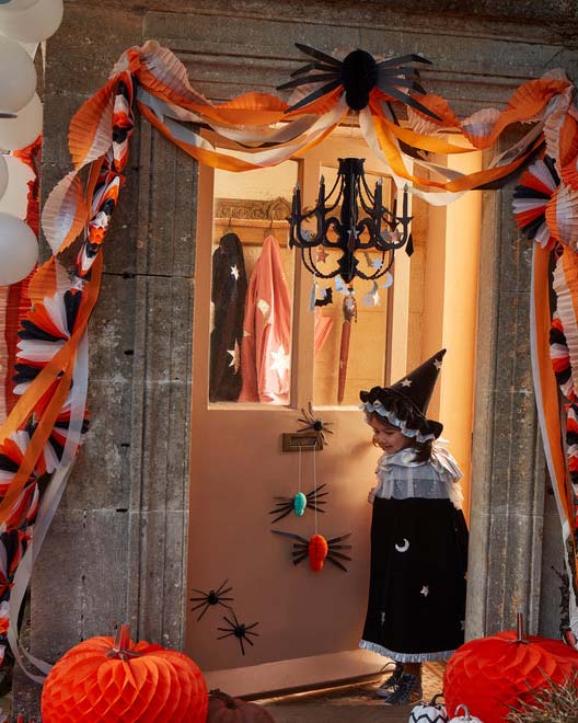 Little meri meri party black & orange stripe honeycomb garland