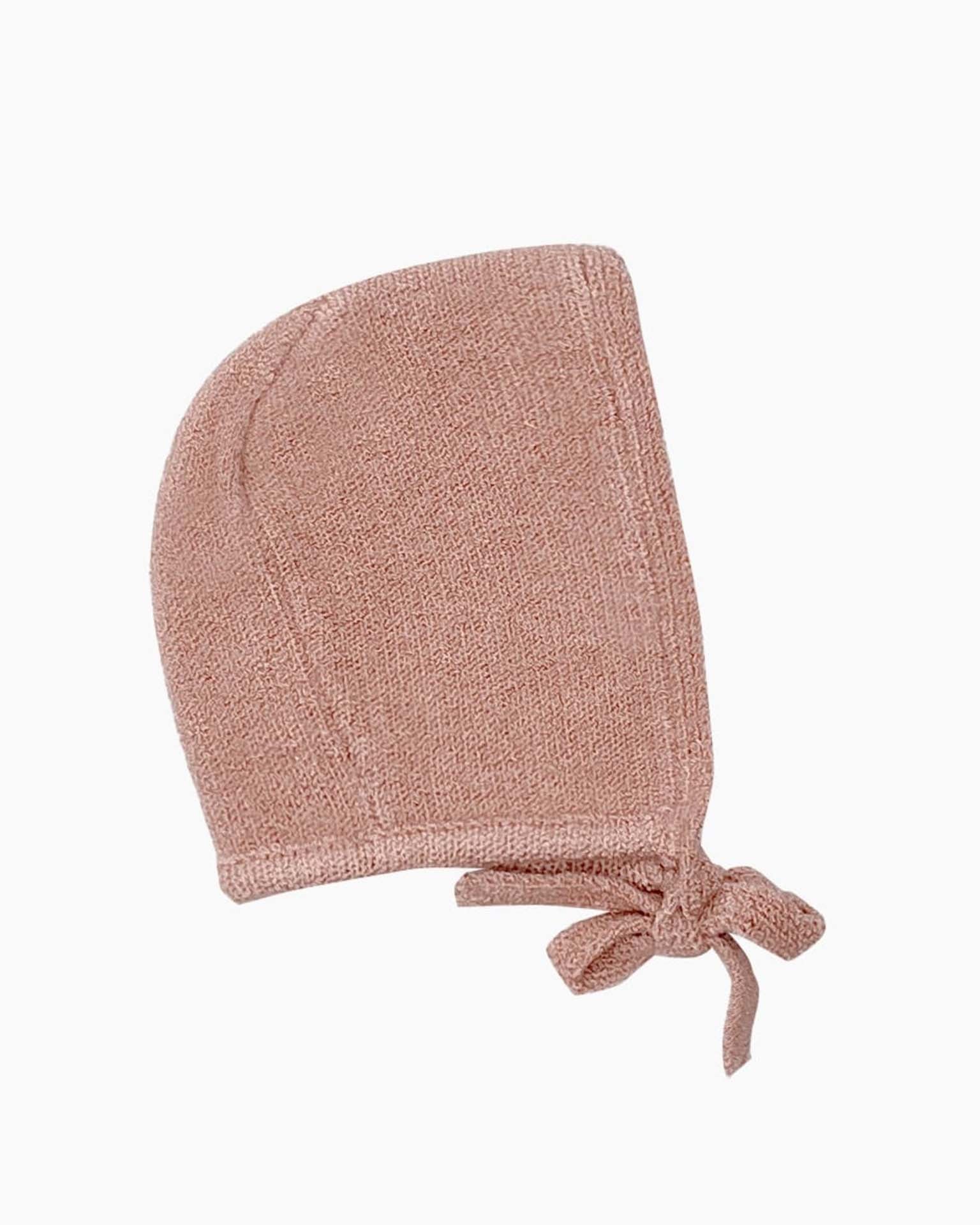 Little Minikane play knit bonnet in tea pink