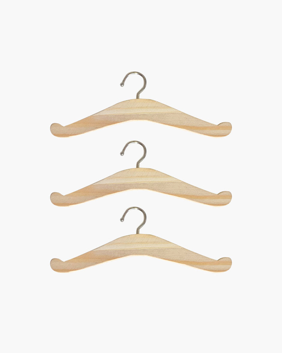 Little minikane play set of 3 wooden doll hangers