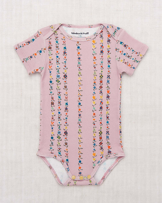 Little misha + puff baby short sleeve lap onesie in plum petal little botanica