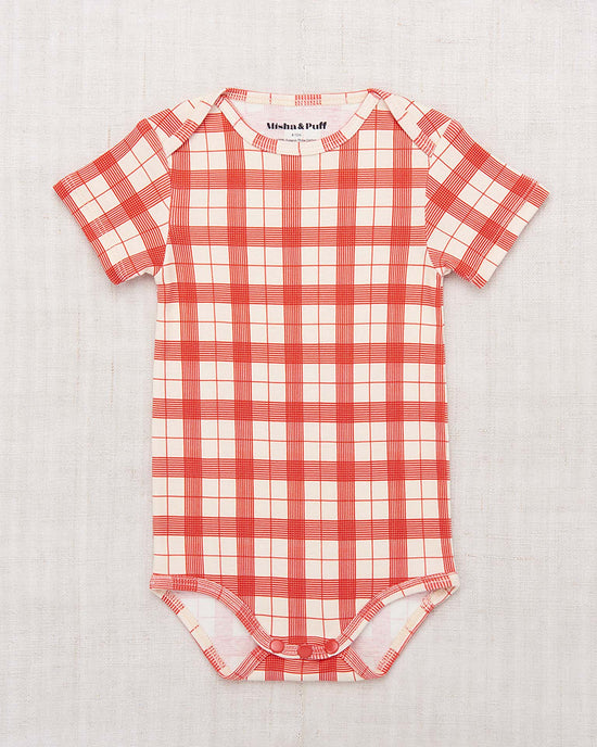 Little misha + puff baby short sleeve lap onesie in tomato piazza