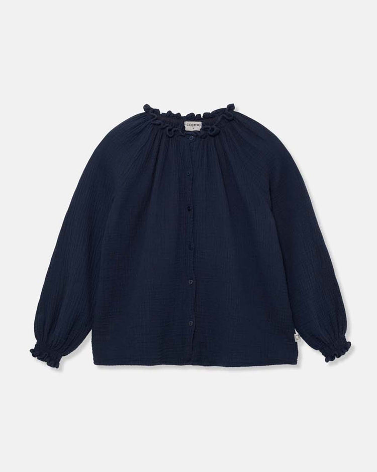 Little my little cozmo kids blanca textured blouse in navy