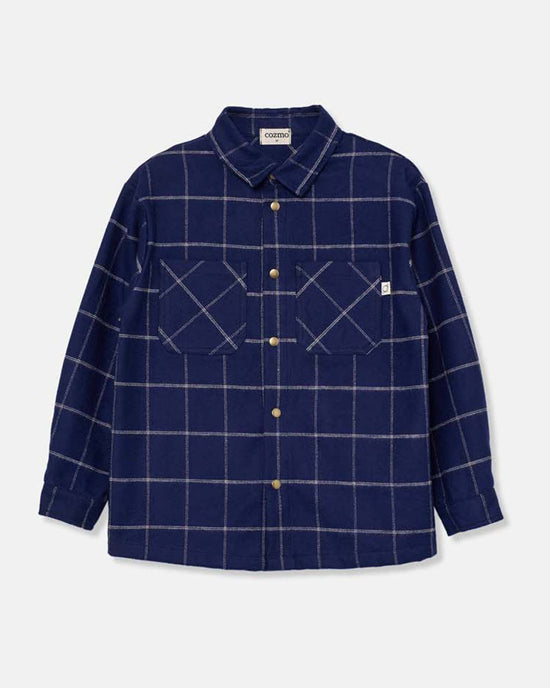 Little my little cozmo kids samuel plaid flannel shirt in navy