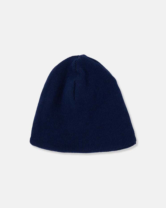 The cozmo soft ribbed newborn beanie in navy is shown against a light gray background—crafted from warm, comfortable textiles and perfect for everyday, transitional wear.