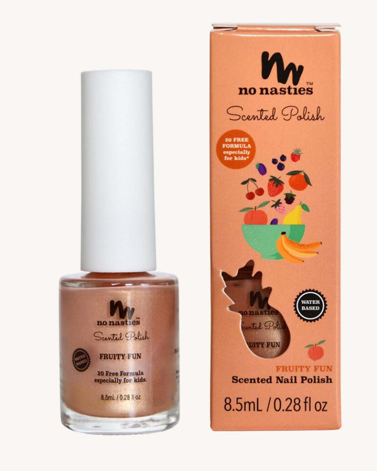 Little no nasties play water based nail polish in shimmery peach