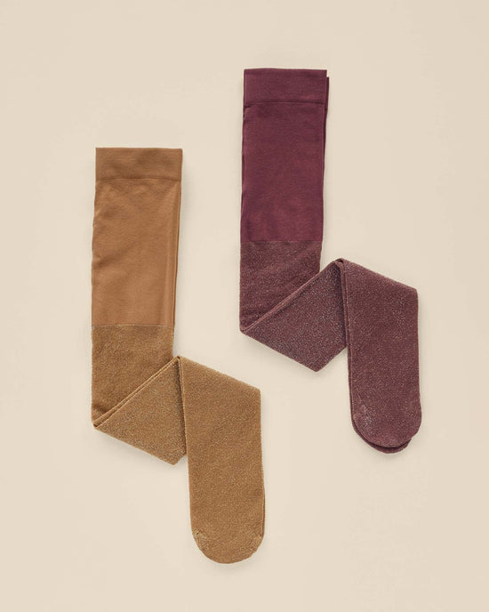 Little Noralee accessories shimmer tights in golden + fig