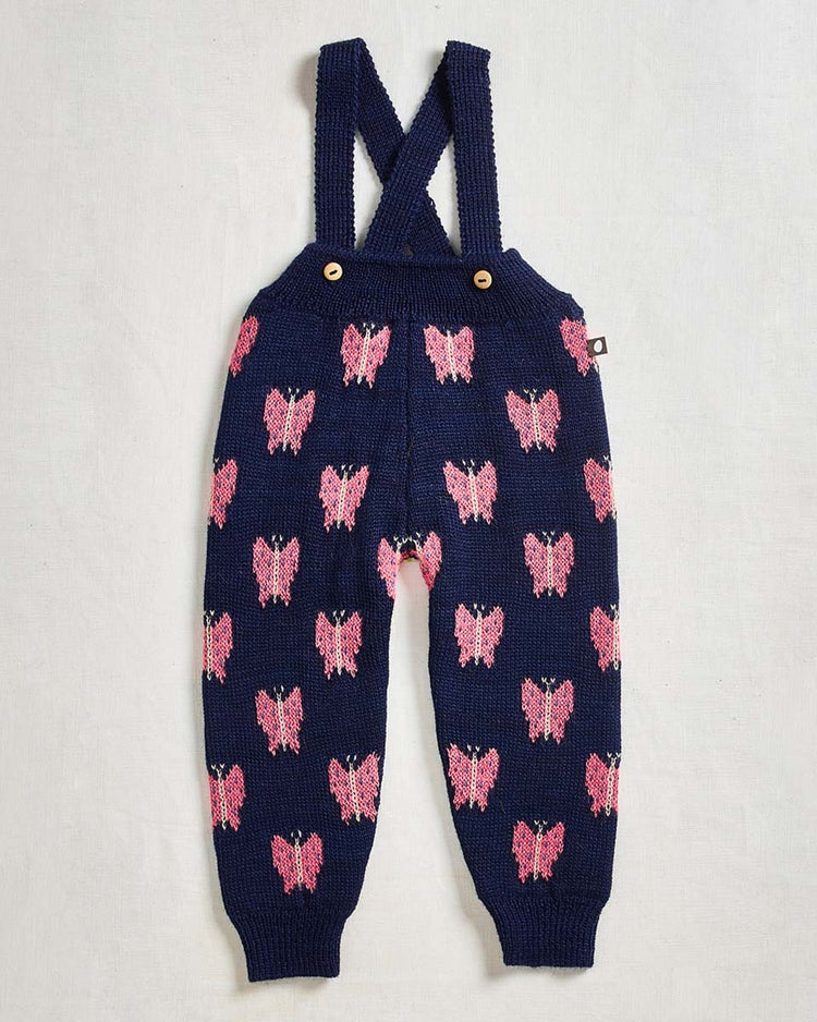 Little oeuf kids motif suspender pants in indigo butterfly