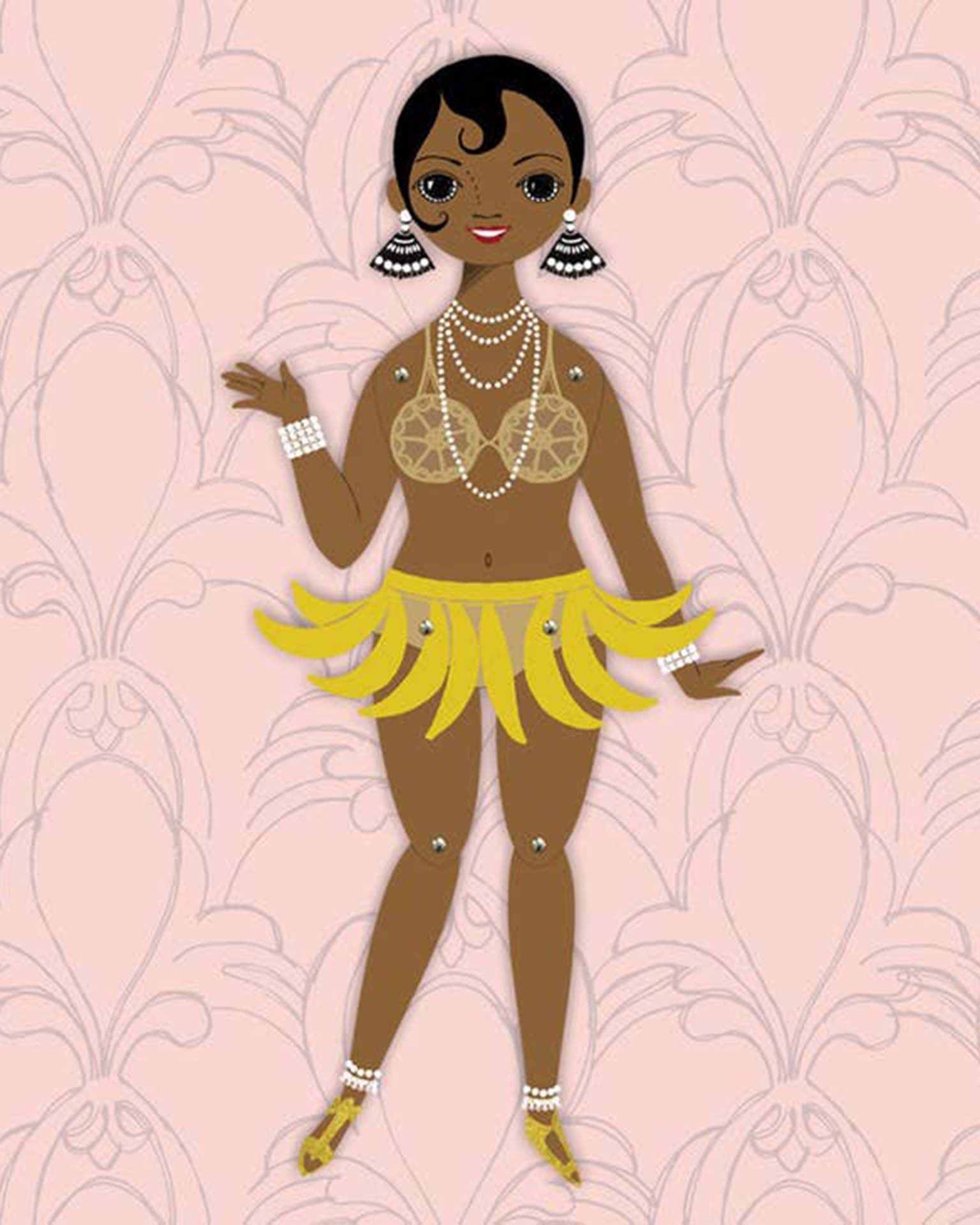Little of unusual kind play Josephine Baker paper doll