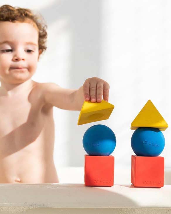 Little oli + carol baby accessories bauhaus floating blocks in primary colors