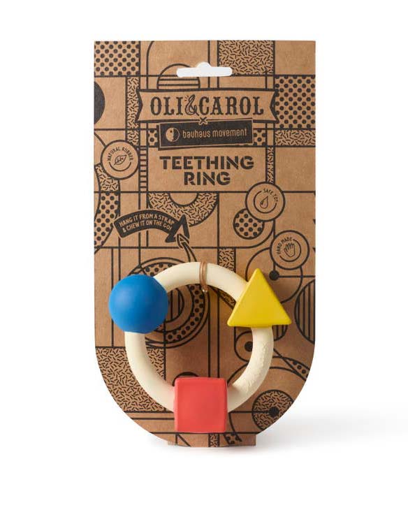 Little oli + carol baby accessories bauhaus teething ring in primary colors